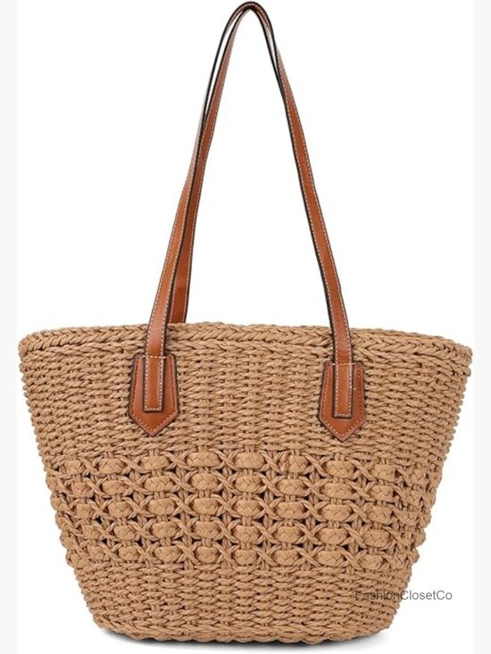 Handbags - Straw Woven Tote Bag Large Summer Beach Handbag Top Handle Shoulder Bag